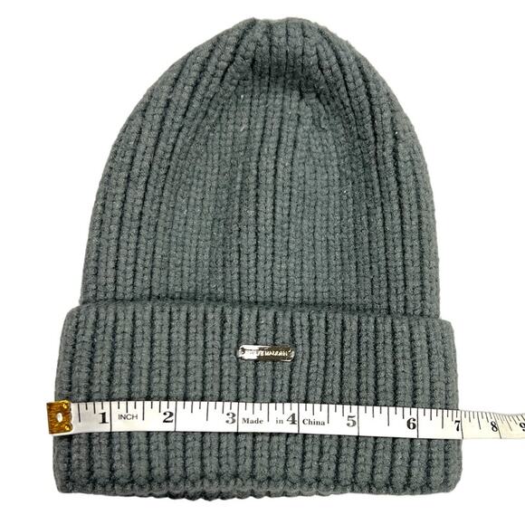 Steve Madden Beanie Dark Grey Ribbed Knit Winter Hat Women's One Size‎ Neutrals - Picture 5 of 7